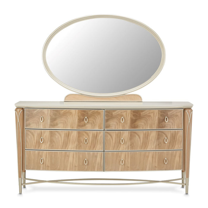 AICO Furniture - Villa Cherie Dresser with Mirror in Caramel - N9008050SA-60-134 - GreatFurnitureDeal