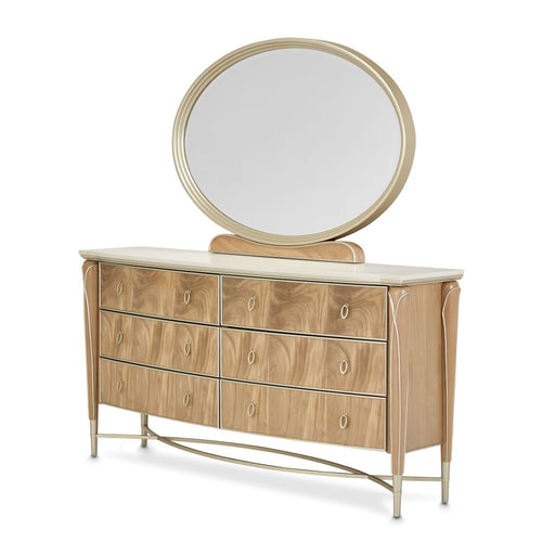 AICO Furniture - Villa Cherie Dresser with Mirror in Caramel - N9008050SA-60-134 - GreatFurnitureDeal