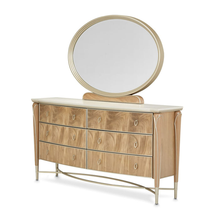 AICO Furniture - Villa Cherie Dresser with Mirror in Caramel - N9008050SA-60-134 - GreatFurnitureDeal