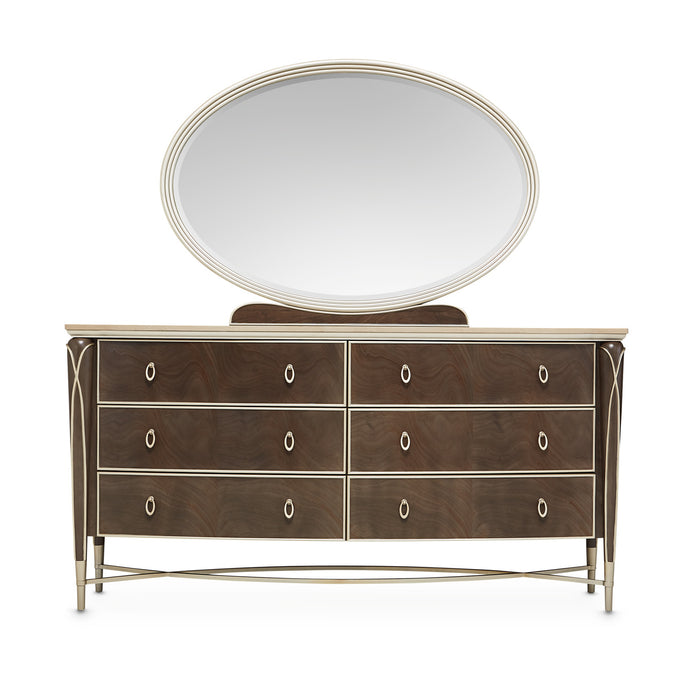 AICO Furniture - Villa Cherie Dresser with Mirror in Hazelnut - N9008050SA-60-410 - GreatFurnitureDeal