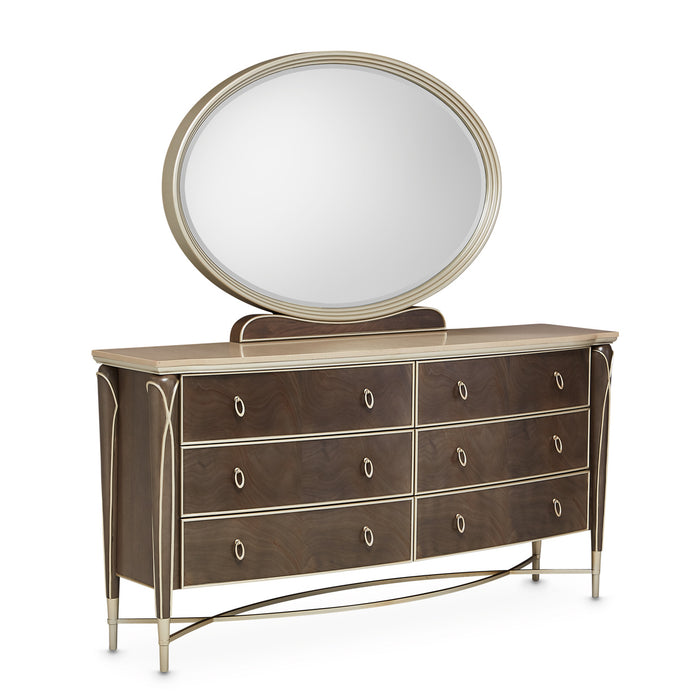 AICO Furniture - Villa Cherie Dresser with Mirror in Hazelnut - N9008050SA-60-410 - GreatFurnitureDeal