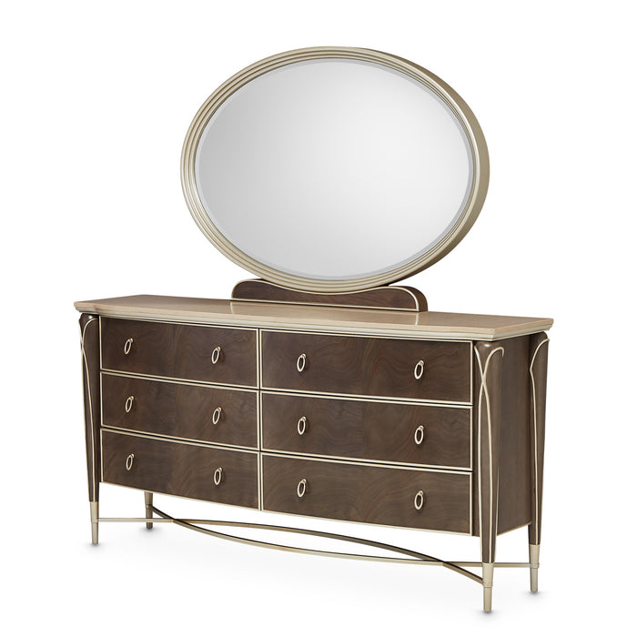 AICO Furniture - Villa Cherie Dresser with Mirror in Hazelnut - N9008050SA-60-410 - GreatFurnitureDeal