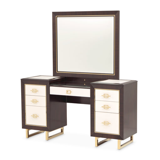 AICO Furniture - Belmont Place Vanity Set with Mirror & Bench in Espresso - N9085058-VAN3-409 - GreatFurnitureDeal