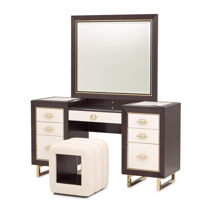 AICO Furniture - Belmont Place Vanity Set with Mirror & Bench in Espresso - N9085058-VAN3-409 - GreatFurnitureDeal
