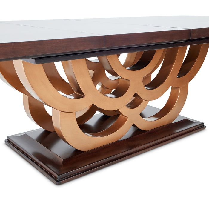 AICO Furniture - Camellia Field 12 Piece Rectangular Pedestal Dining Table Set in Warm Pecan - N9090002-400-12SET - GreatFurnitureDeal