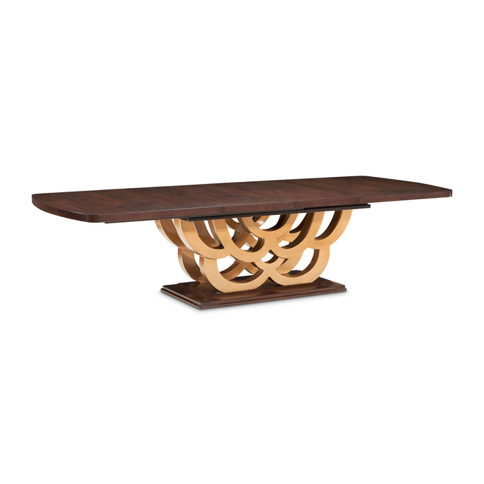 AICO Furniture - Camellia Field 5 Piece Rectangular Pedestal Dining Table Set in Warm Pecan - N9090002-400-5SET - GreatFurnitureDeal
