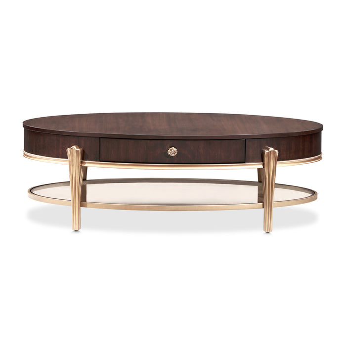 AICO Furniture - Camellia Field - Oval Cocktail Table - Warm Pecan - N9090201-400 - GreatFurnitureDeal