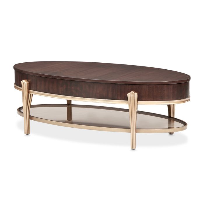 AICO Furniture - Camellia Field - Oval Cocktail Table - Warm Pecan - N9090201-400 - GreatFurnitureDeal