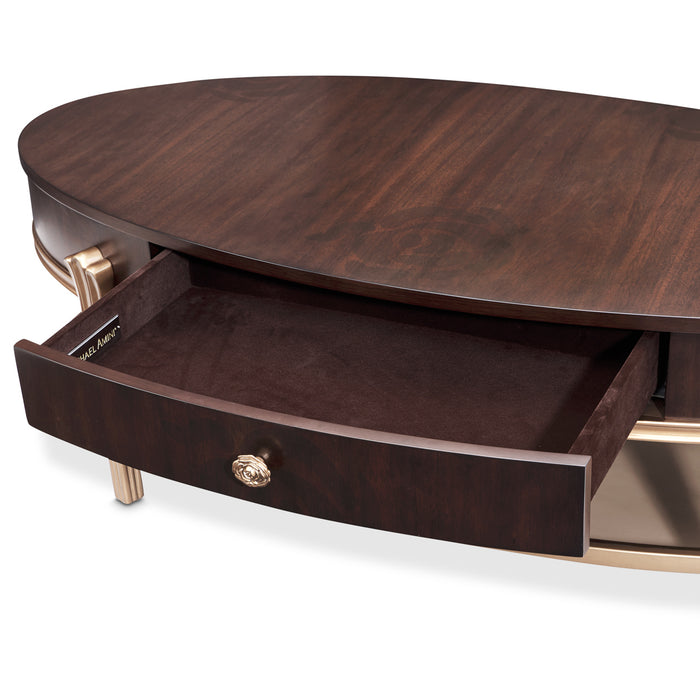AICO Furniture - Camellia Field - Oval Cocktail Table - Warm Pecan - N9090201-400 - GreatFurnitureDeal