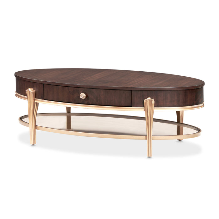 AICO Furniture - Camellia Field - Oval Cocktail Table - Warm Pecan - N9090201-400 - GreatFurnitureDeal