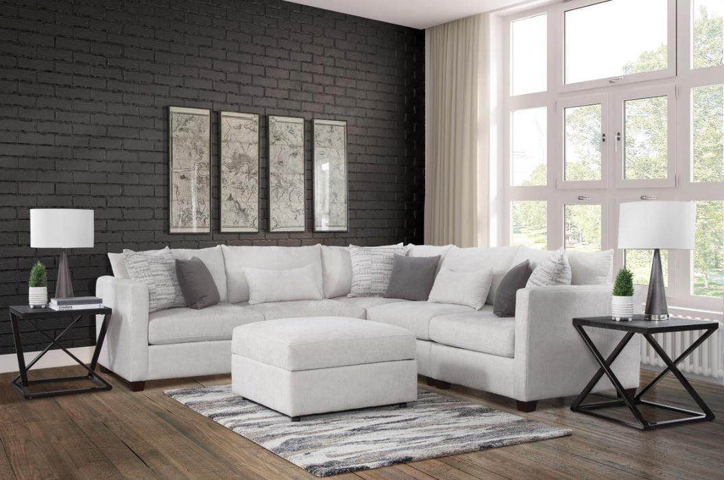 Mariano Fabric - Newport 5 Piece L-Shaped Modular Sectional Sofa in Creamy Off White - 4050-5piece - GreatFurnitureDeal