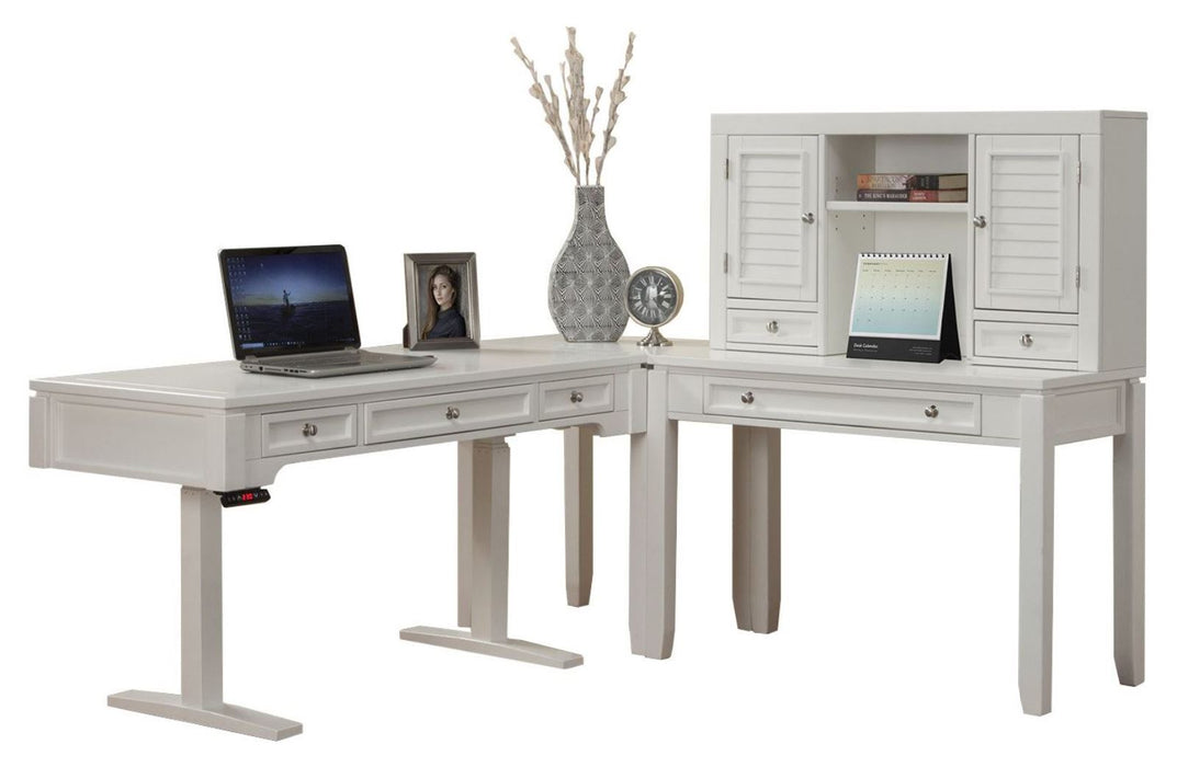 Parker House - Boca 4 Piece Power Lift L Shape Desk with Hutch in Cottage White - BOC-4PC-LIFT-LDESK-HTCH - GreatFurnitureDeal