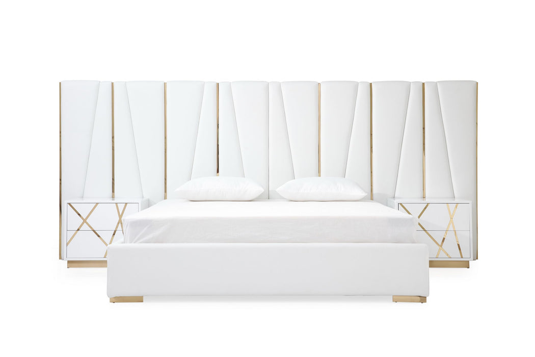 VIG Furniture - Modrest Nixa Modern White Gold Eastern King Bed with Nightstands - VGVCBD1909-BLK-BED-2NS-SET-EK - GreatFurnitureDeal