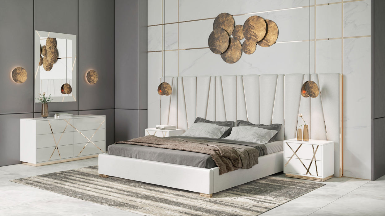VIG Furniture - Modrest Nixa Modern White Gold Queen Bed with Nightstands - VGVCBD1909-BLK-BED-2NS-SET-Q - GreatFurnitureDeal
