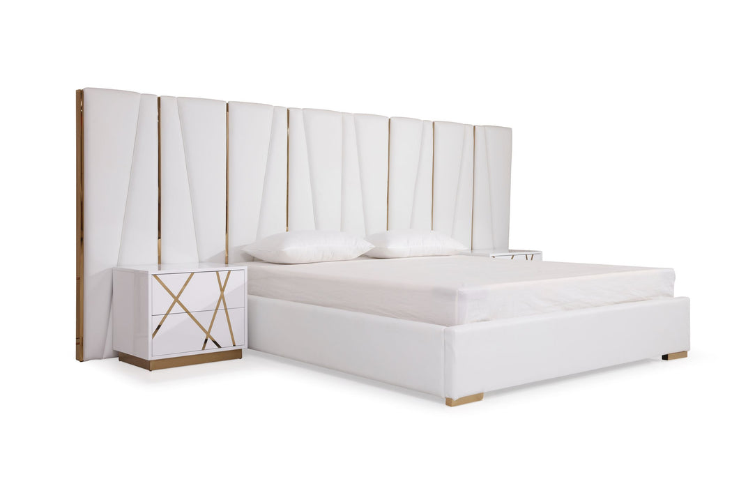 VIG Furniture - Modrest Nixa Modern White Gold Eastern King Bed with Nightstands - VGVCBD1909-BLK-BED-2NS-SET-EK - GreatFurnitureDeal