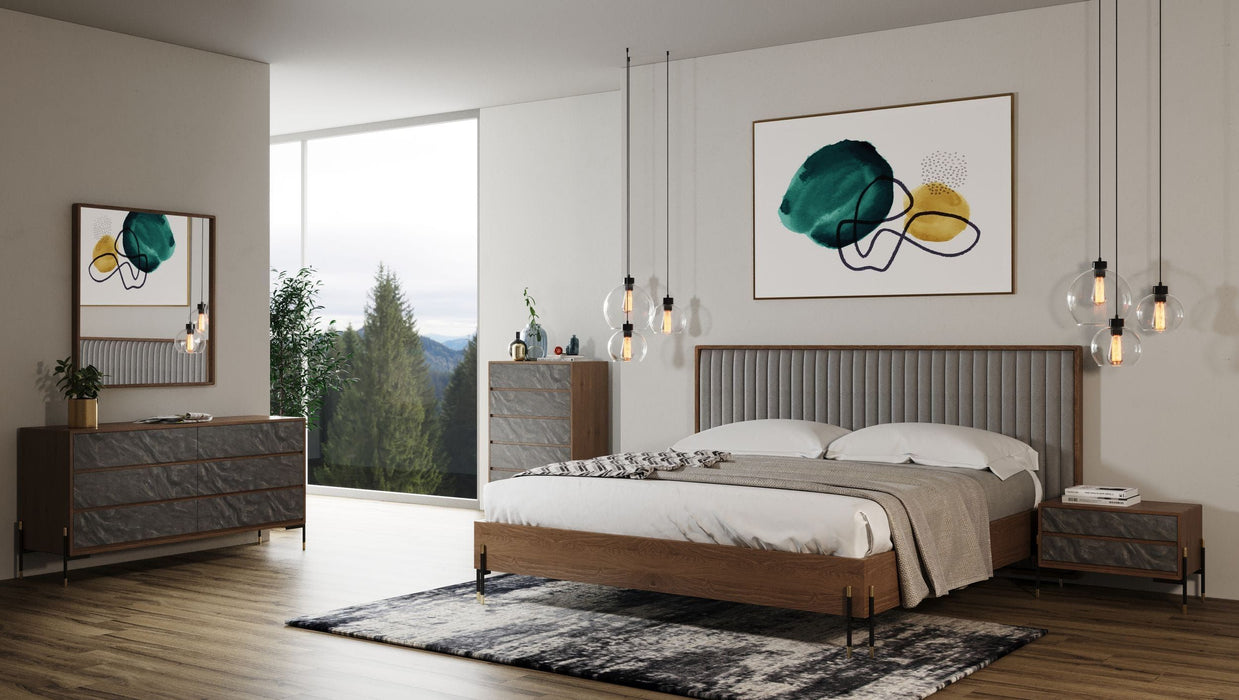 VIG Furniture - Nova Domus Metcalf - Mid-Century Walnut & Grey California King Bed w/ Two Nightstands - VGMABR-120-BRN-BED-CK