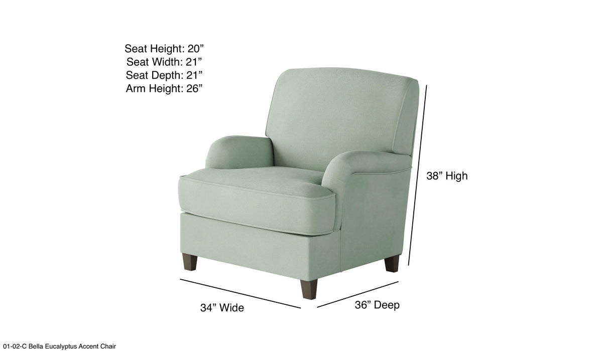 Southern Home Furnishings - Bella Eucalyptus Accent Chair in Green - 01-02-C Bella Eucalyptus-MTO - GreatFurnitureDeal