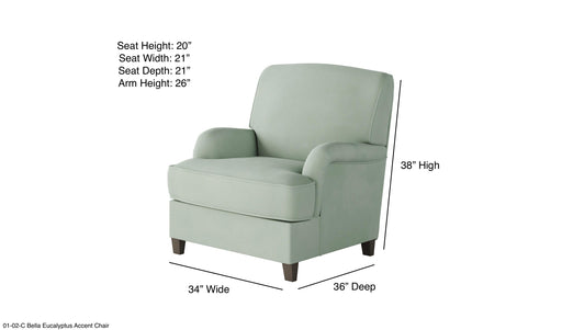 Southern Home Furnishings - Bella Eucalyptus Accent Chair in Green - 01-02-C Bella Eucalyptus-MTO - GreatFurnitureDeal