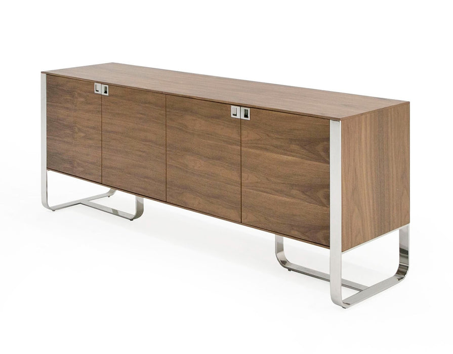 VIG Furniture - Modrest Pauline Modern Walnut and Stainless Steel Sideboard Buffet - VGBB-MI2203T-WAL-B