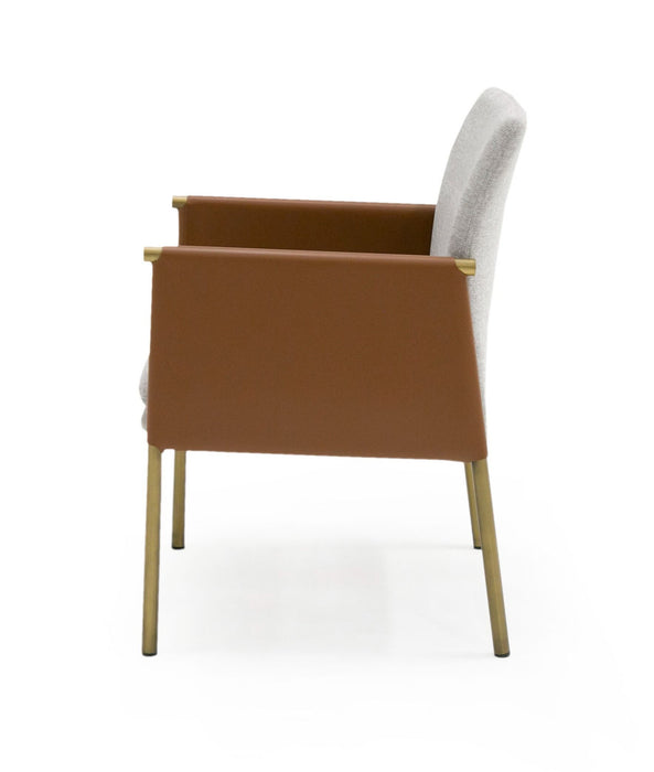 VIG Furniture - Modrest Pettit - Modern Light Grey/ Camel and Brass Arm Dining Chair - VGGA-6988CH-1-WHT-B-DC - GreatFurnitureDeal
