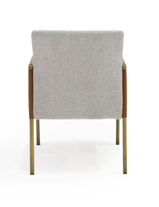 VIG Furniture - Modrest Pettit - Modern Light Grey/ Camel and Brass Arm Dining Chair - VGGA-6988CH-1-WHT-B-DC - GreatFurnitureDeal