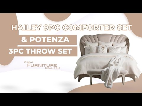 AICO Furniture - Hailey 9pc Queen Comforter Set Ivory - BCS-QS09-HALEY-IVY - GreatFurnitureDeal