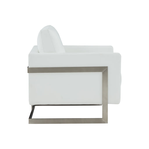 VIG Furniture - Modrest Prince Contemporary White Silver Leather Accent Chair - VGRHRHS-AC-256-WHT-CH - GreatFurnitureDeal