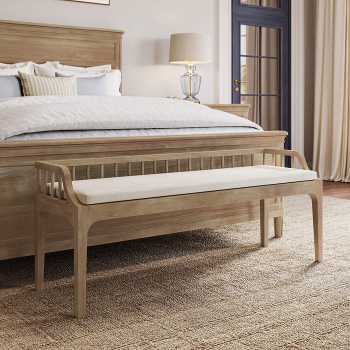 Bramble - Versai Fluted Bench in Fruitwood w/ Natural Performance Fabric - 28471FRWSF215---- - GreatFurnitureDeal