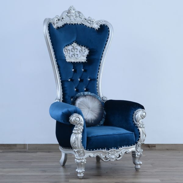 European Furniture - Queen Elizabeth High Back Chair in Blue - 35096 - GreatFurnitureDeal