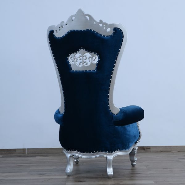 European Furniture - Queen Elizabeth High Back Chair in Blue - 35096 - GreatFurnitureDeal