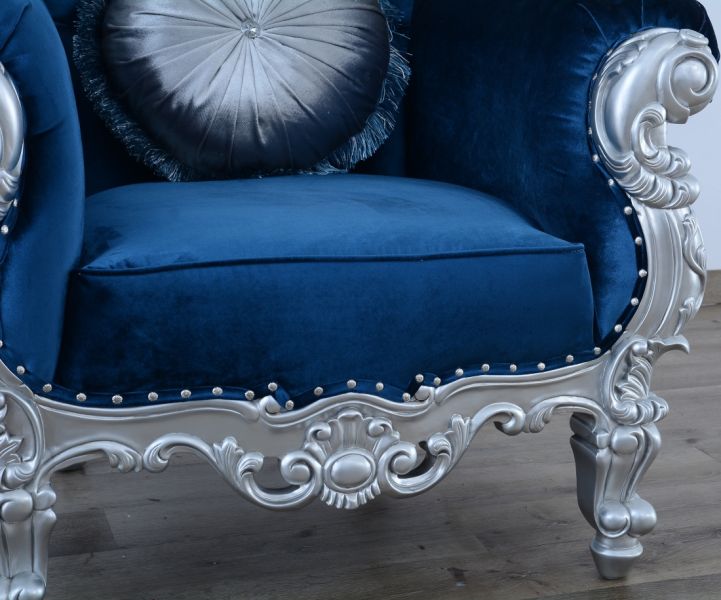 European Furniture - Queen Elizabeth High Back Chair in Blue - 35096 - GreatFurnitureDeal