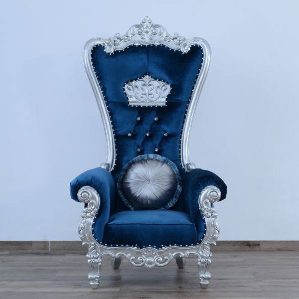 European Furniture - Queen Elizabeth High Back Chair in Blue - 35096 - GreatFurnitureDeal
