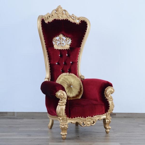 European Furniture - Queen Elizabeth High Back Chair in Burgundy Red - 35095 - GreatFurnitureDeal