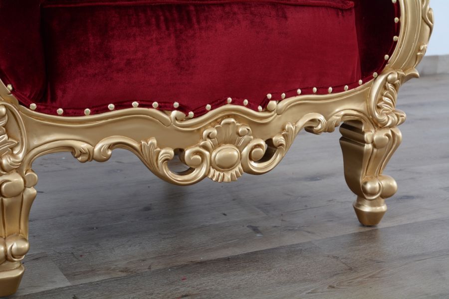 European Furniture - Queen Elizabeth High Back Chair in Burgundy Red - 35095 - GreatFurnitureDeal