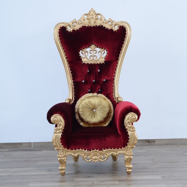 European Furniture - Queen Elizabeth High Back Chair in Burgundy Red - 35095 - GreatFurnitureDeal