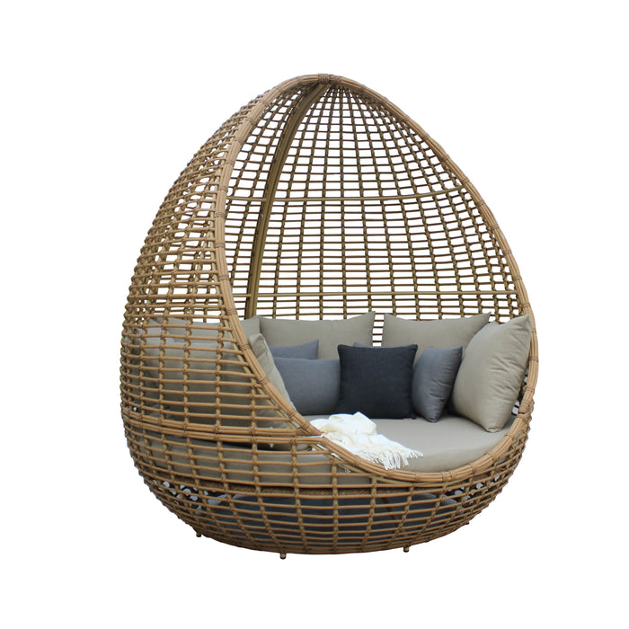 VIG Furniture - Renava Cocoon - Outdoor Beige + Wicker Lounge Bed - VGATRABD-152