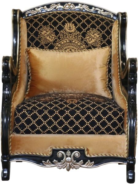 European Furniture - Raffaello Luxury Chair in Black & Antique Dark Gold Leaf - 41024-C - GreatFurnitureDeal
