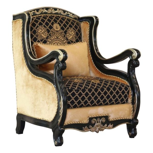 European Furniture - Raffaello Luxury Chair in Black & Antique Dark Gold Leaf - 41024-C - GreatFurnitureDeal