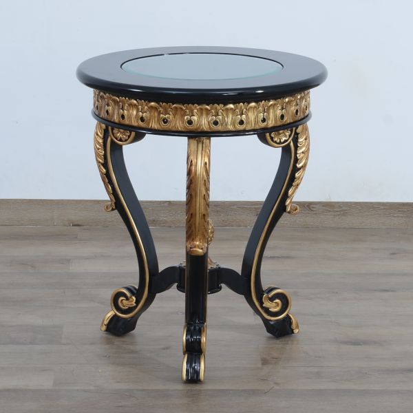 European Furniture - Raffaello Side Table in Black & Antique Dark Gold Leaf - 41024-ET - GreatFurnitureDeal