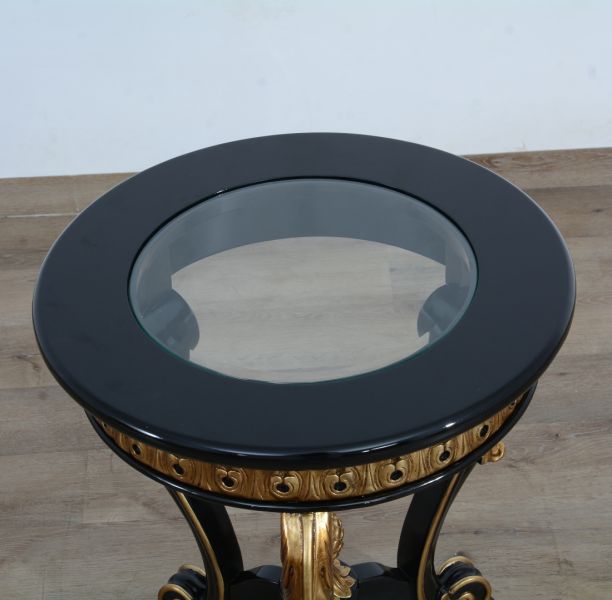 European Furniture - Raffaello Side Table in Black & Antique Dark Gold Leaf - 41024-ET - GreatFurnitureDeal