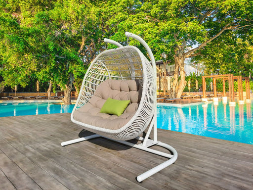VIG Furniture - Renava San Juan Outdoor White & Beige Hanging Chair - VGATRAHM-026-BEG - GreatFurnitureDeal