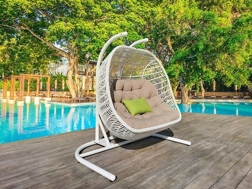 VIG Furniture - Renava San Juan Outdoor White & Beige Hanging Chair - VGATRAHM-026-BEG - GreatFurnitureDeal