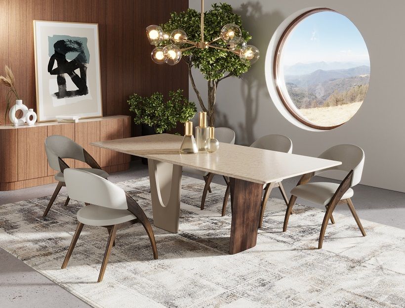 VIG Furniture - Modrest Brianna Contemporary Marble and Cream/Walnut Dining Table - VGCS-DT-21076 - GreatFurnitureDeal