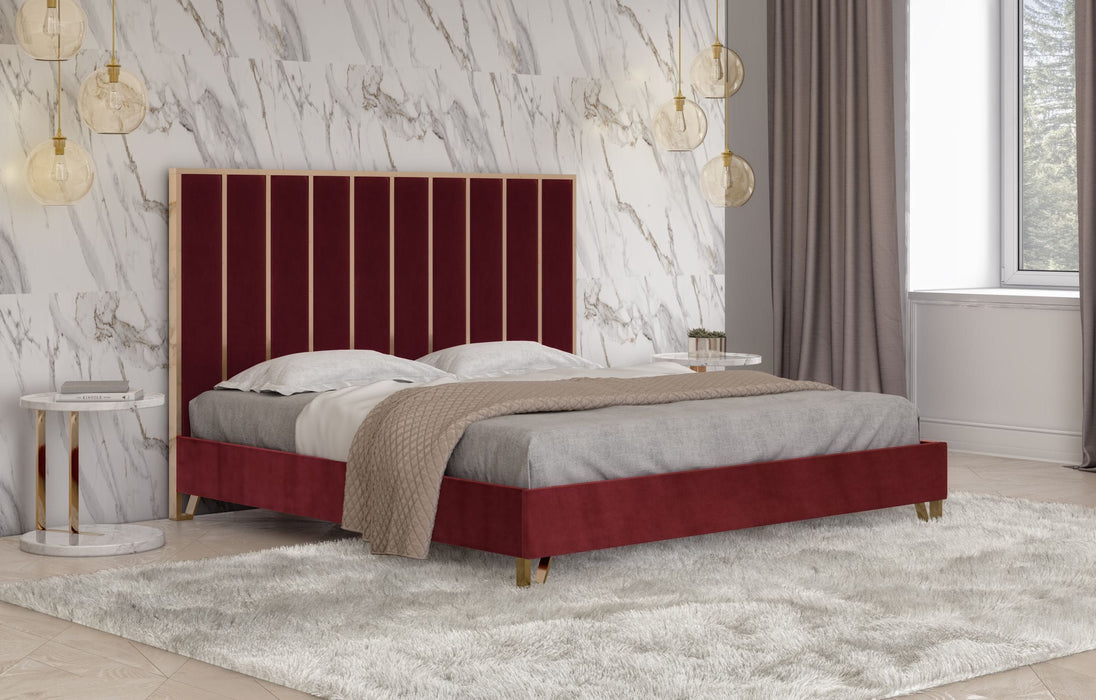 VIG Furniture - Divani Casa Reyes Modern Red Velvet & Gold Eastern King Bed - VGYUHD-1880-RED-EK - GreatFurnitureDeal