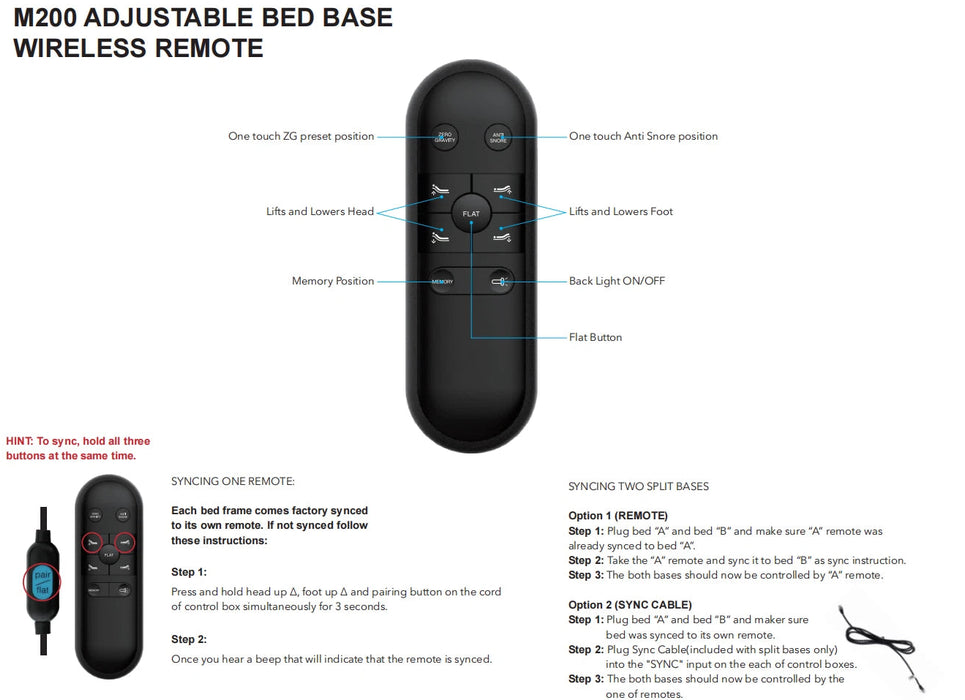 MLILY EGOHOME Adjustable Bed - MS200 Replacement Remote W/ Zero Gravity & Anti Snore Functions- HJH82B - GreatFurnitureDeal