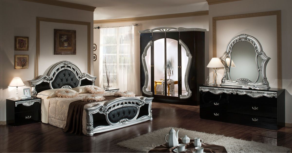 VIG Furniture - Modrest Rococo - Italian Classic Black & Silver Bedroom Set - VGACROCOCO-BLK - GreatFurnitureDeal