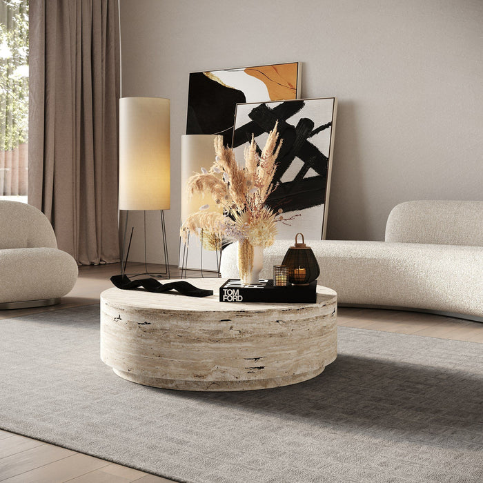 VIG Furniture - Nova Domus Roma Modern Travertine Round Coffee Table - VGAN-ROMA-RND-CT - GreatFurnitureDeal