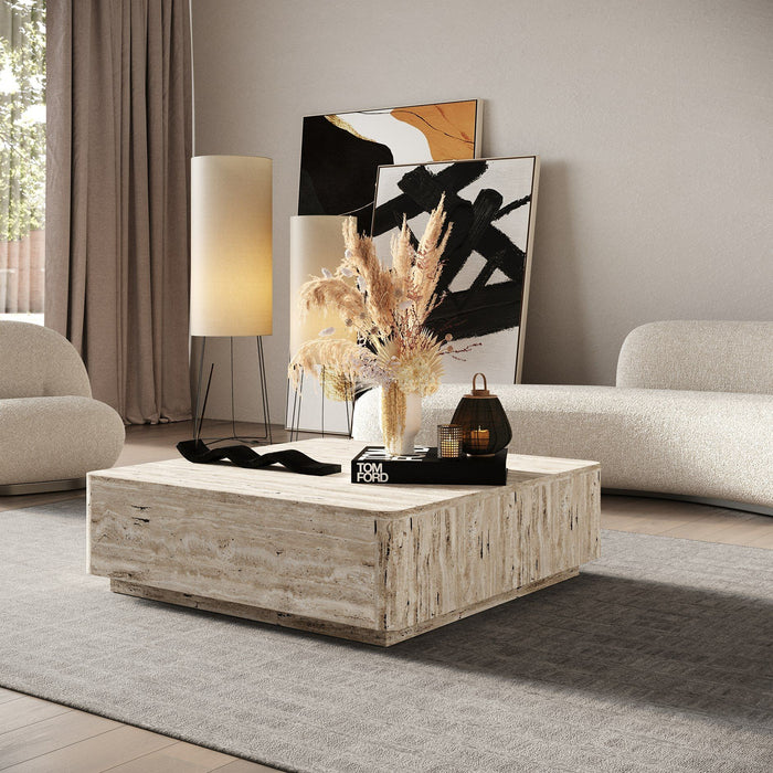 VIG Furniture - Nova Domus Roma Modern Travertine Square Coffee Table - VGAN-ROMA-SQR-CT - GreatFurnitureDeal