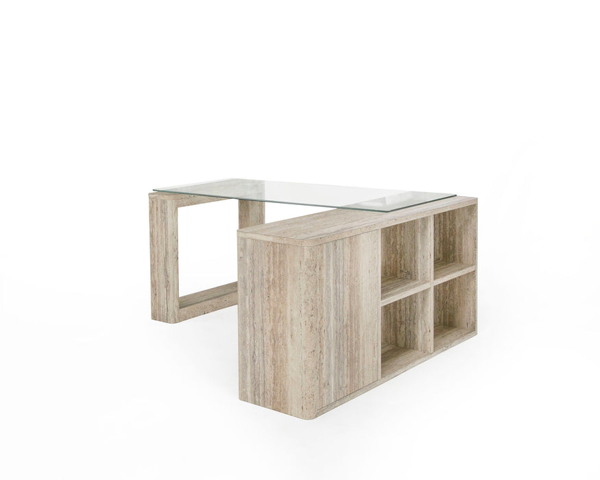 VIG Furniture - Nova Domus Roma - Modern Glass + Travertine Reversible Desk - VGAN-ROMA-DESK