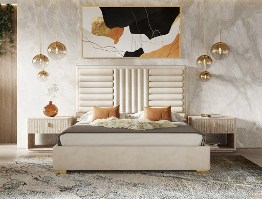 VIG Furniture - Nova Domus Daystar Roma Modern Beige Velvet Travertine in Gold King Bedroom Set - VGAN-DAYSTAR-ROMA-BED-SET-EK - GreatFurnitureDeal
